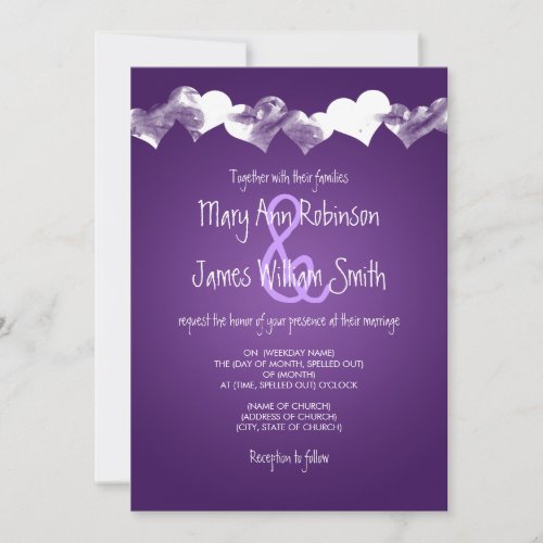 Wedding Grunge Hearts Purple Personalized Invite