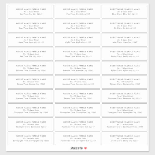 Wedding Guest Address Label 30 Different Addresses | Zazzle