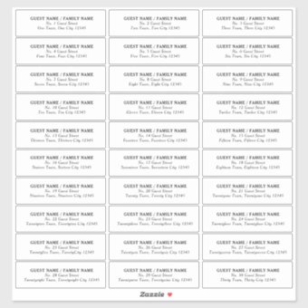 Wedding Guest Address Label 30 Separate Addresses | Zazzle