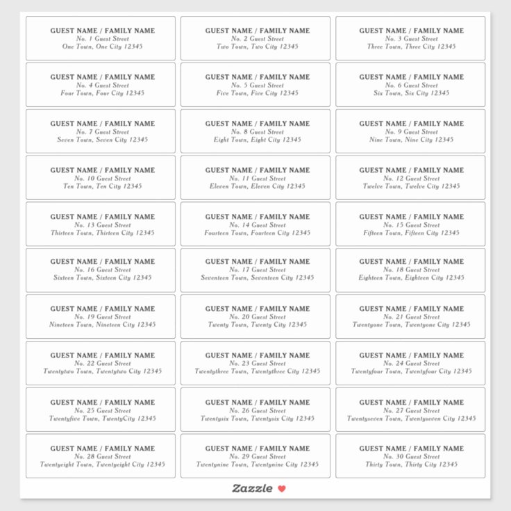 Wedding Guest Address Label 30 Separate Addresses | Zazzle