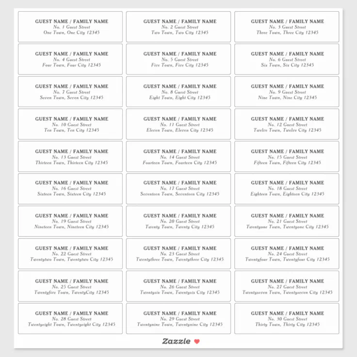 Wedding Guest Address Label 30 Separate Addresses | Zazzle