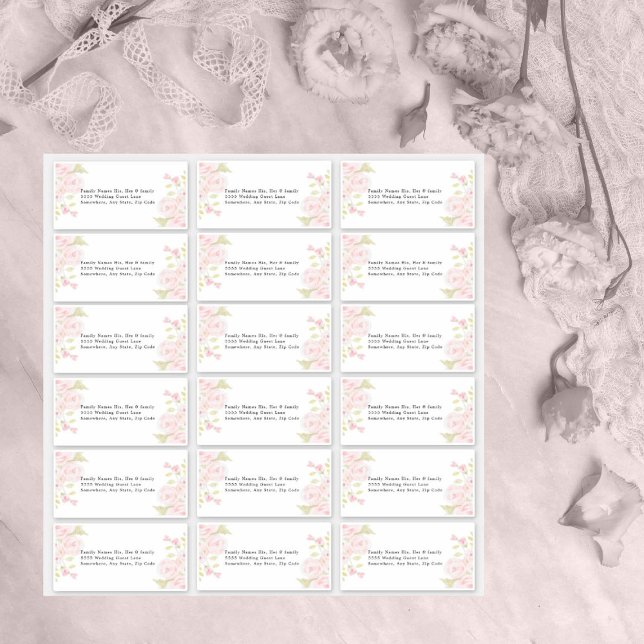 Wedding Guest Address Label Blush Pink Rose Floral (Creator Uploaded)