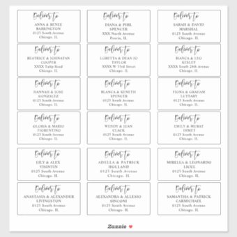 Wedding guest Address labels Cut Vinyl Sticker | Zazzle