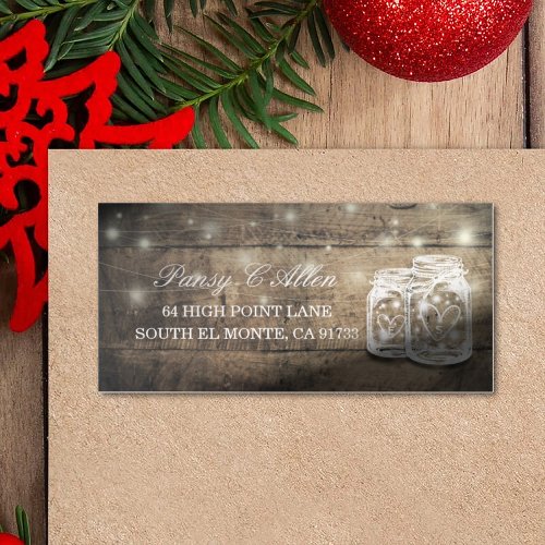 Wedding Guest Address Mason Jars Wood String Light Sticker