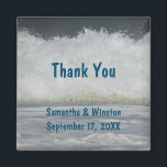 Wedding Guest Beach Ocean Ceremony Thank You Magnet<br><div class="desc">Create a unique guest favor for your beach wedding with this inexpensive magnet.  The square magnet features a photo of a wave rolling toward the shore.  "Thank You",  the bride and groom's names,  and the wedding date can quickly be customized.</div>