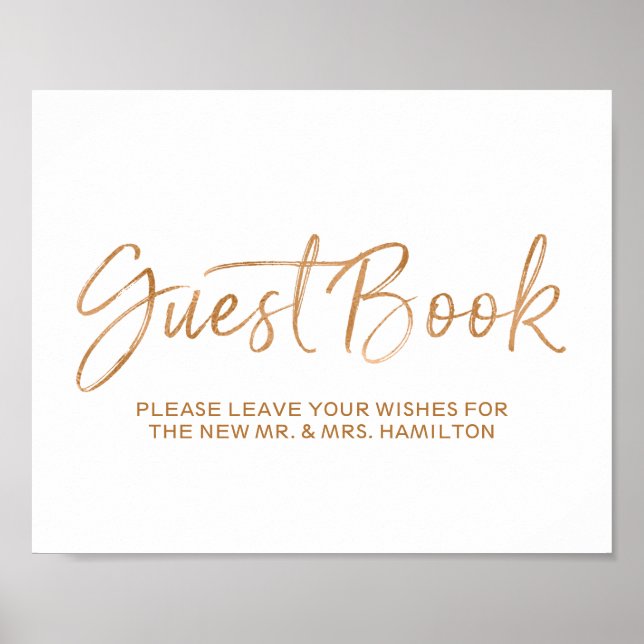 Wedding Guest Book  8x10 Stylish Rose Gold Sign (Front)