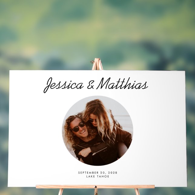 Wedding Guest Book Alternative Circle Photo Acrylic Sign (Neutral)