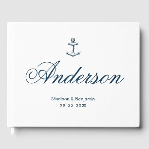 Wedding Guest Book, Anchor, Navy Blue, Beach Book