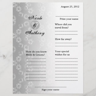 Wedding Guest Book Attended Vertical Gray Floral