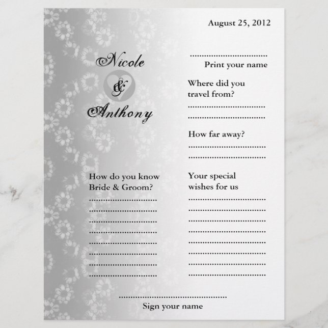 Wedding Guest Book Attended Vertical Gray Floral (Front)