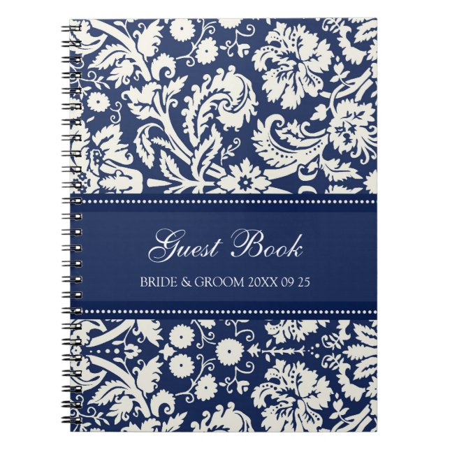 Wedding Guest Book Blue Damask Notebook (Front)