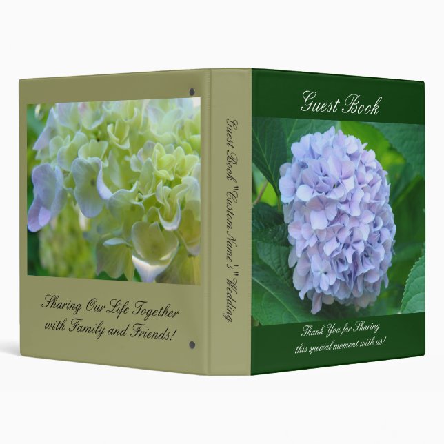 Wedding Guest Book Blue Hydrangea Flower Thank You 3 Ring Binder (Background)