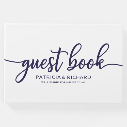 Wedding Guest Book Chic Navy Blue Calligraphy