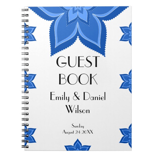 Wedding Guest Book Cobalt Blue Flower (Front)