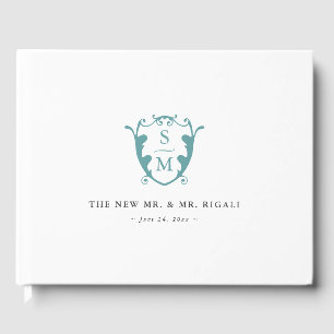 Wedding Guest Book Custom Monogram Crest Turquoise