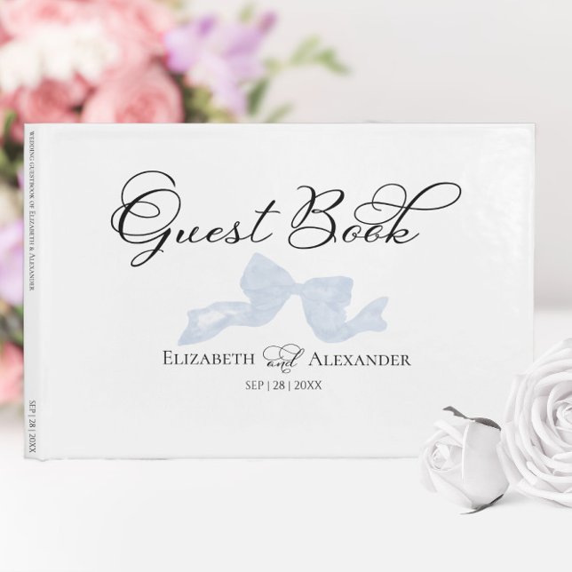 Wedding Guest Book | Dusty Blue Bow Calligraphy (Creator Uploaded)