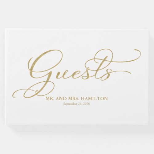 Wedding Guest Book Elegant Gold Foil Script