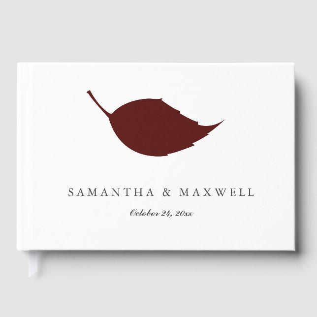 Wedding Guest Book Fall Burgundy Leaf (Front)
