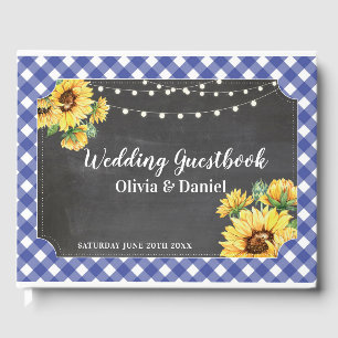 Wedding Guest Book Floral Sunflower Navy Chalk