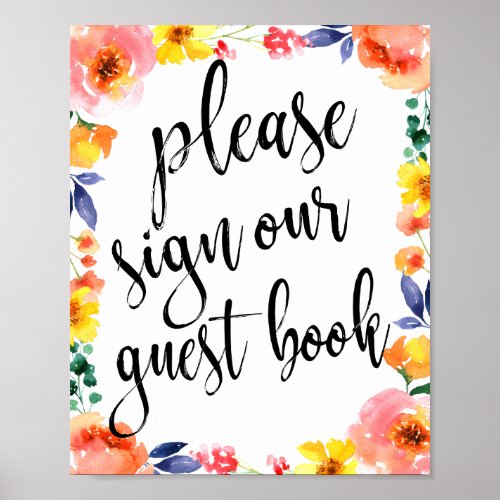 Wedding Guest Book Floral Watercolor 8x10 Sign