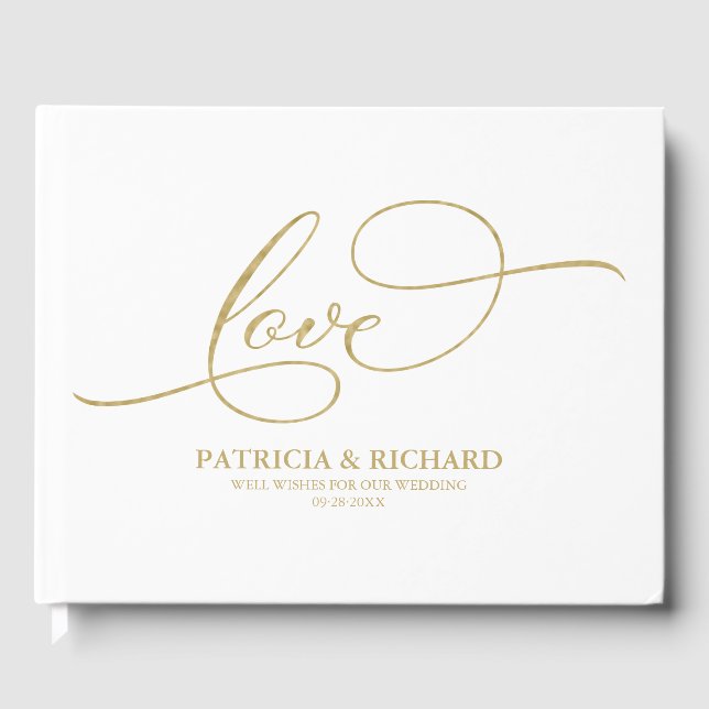 Wedding Guest Book Gold Foil Elegant Script (Front)