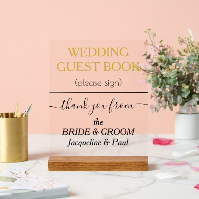 Wedding Guest Book Gold White NAMES Acrylic Sign (Wedding)