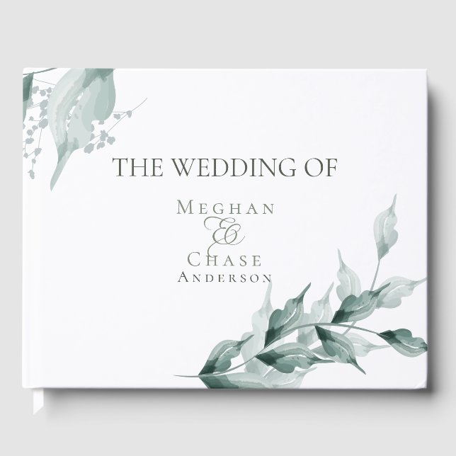 Wedding Guest Book | Grayed Jade Green Botanical (Front)