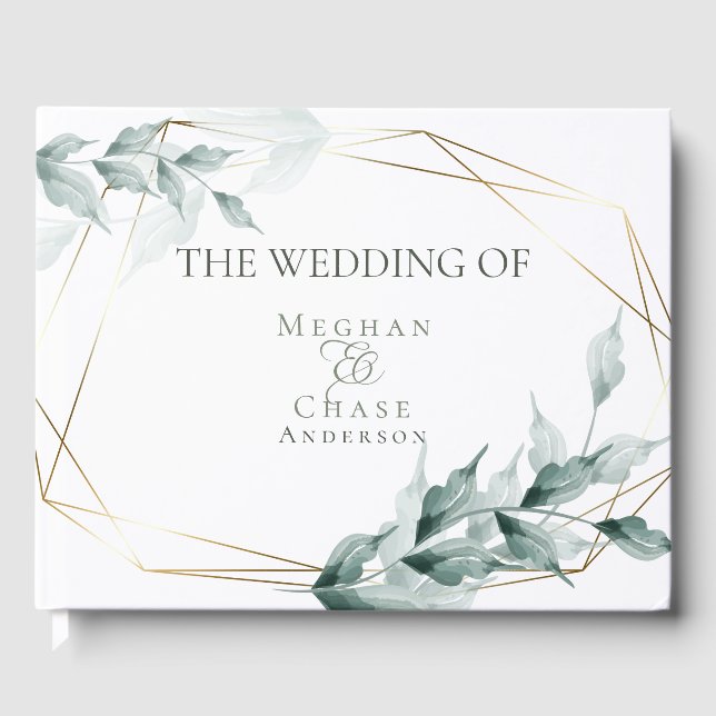 Wedding Guest Book | Grayed Jade Green Botanical (Front)