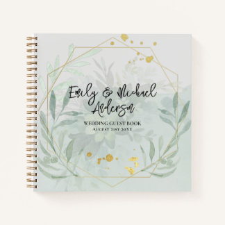 Wedding Guest Book - Greenery Botanical Gold