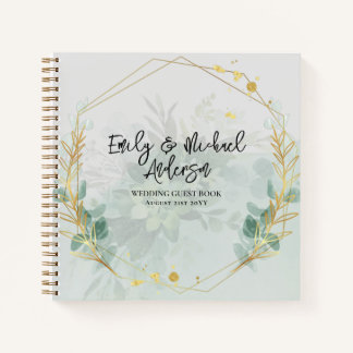 Wedding Guest Book - Greenery Botanical Gold