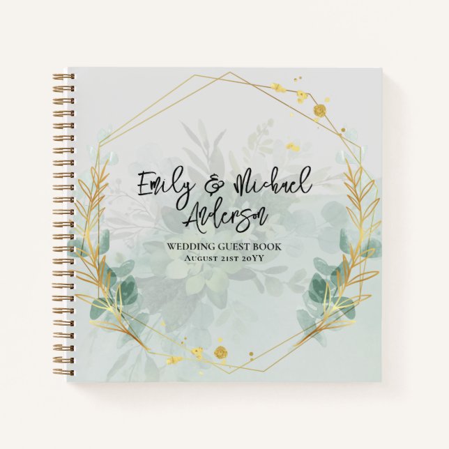 Wedding Guest Book - Greenery Botanical Gold (Front)
