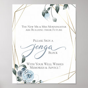Wedding Guest Book Jenga Dusty Blue Floral Sign