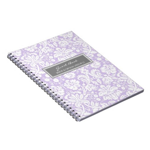Wedding Guest Book Lilac Gray Damask Notebook Zazzle
