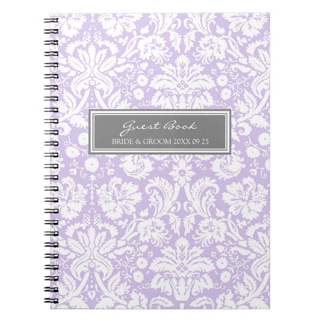 Wedding Guest Book Lilac Gray Damask Notebook Zazzle