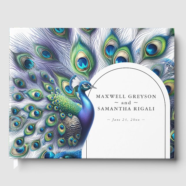 Wedding Guest Book Majestic Peacock (Front)