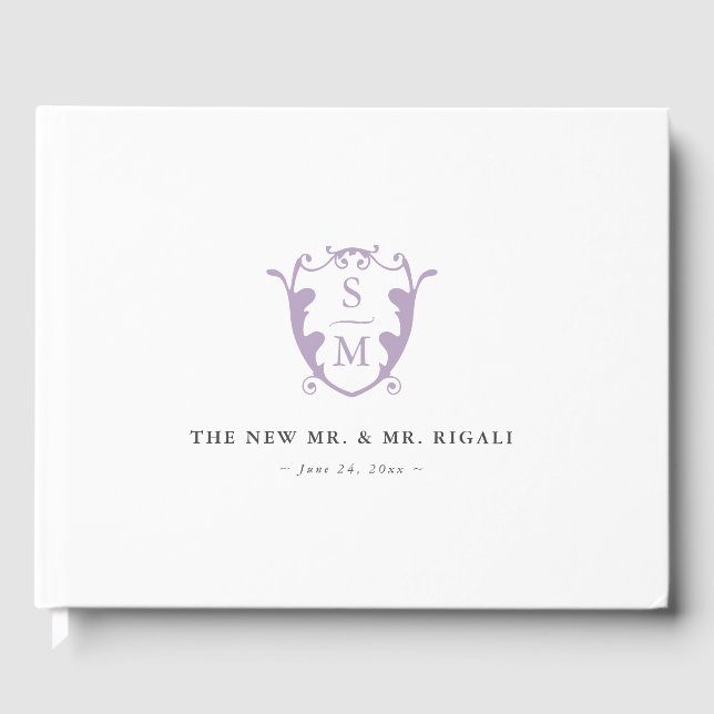 Wedding Guest Book Monogram Crest Lilac (Front)