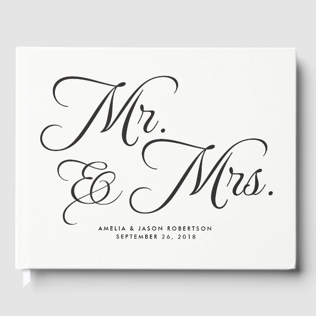 Wedding Guest Book, Mr. & Mrs, black and white Book (Front)