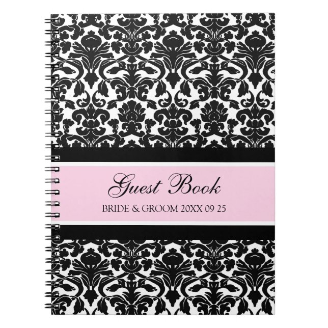 Wedding Guest Book Pink Damask Notebook (Front)