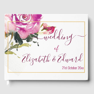 Wedding Guest Book - Pink Rose Watercolour Gold