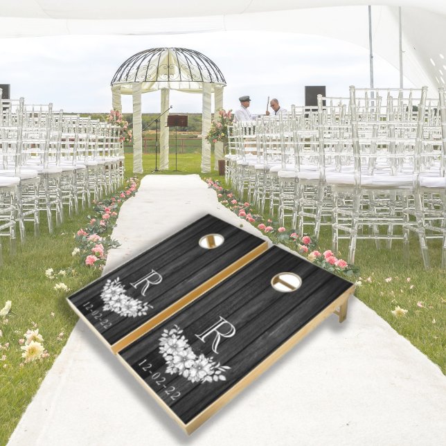 Wedding Guest Book Rustic Wood Floral Monogrammed  Cornhole Set (Creator Uploaded)