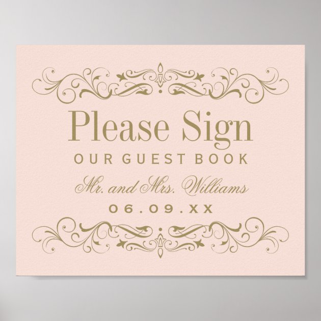Wedding Guest Book Sign | Antique Gold Flourish Poster