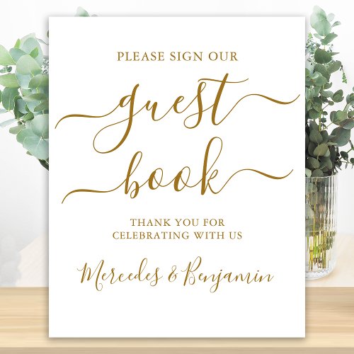 Wedding Guest Book Sign Gold Elegant Calligraphy