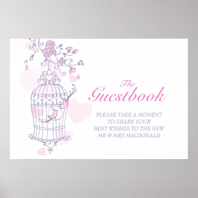 Wedding guest book sign love birds pink (Front)