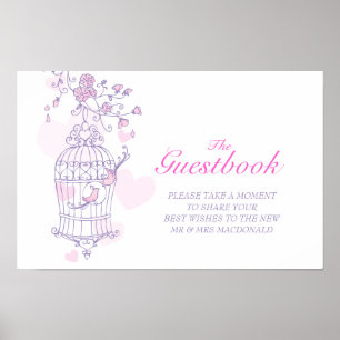 Wedding guest book sign love birds pink