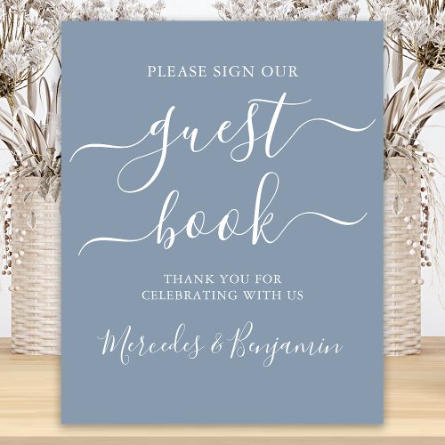Wedding Guest Book Sign Modern Script Dusty Blue