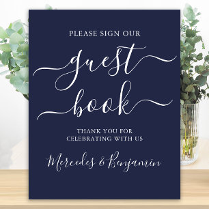 Wedding Guest Book Sign Modern Script Navy Blue