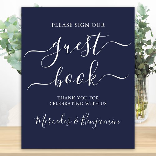 Wedding Guest Book Sign Modern Script Navy Blue