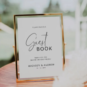 Wedding guest book sign template, monogram invitation