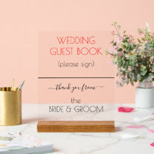 Wedding Guest Book Signage Red Typography Clear Acrylic Sign