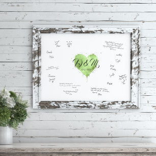 Wedding Guest Book Signature Sign, Green Heart